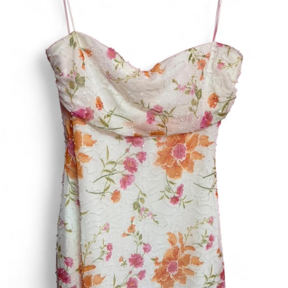 Floral Strapless Dress - White with Pink & Orange